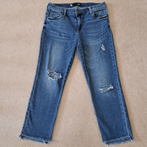 Kut From the Kloth Jeans Womens 8 Blue Distressed Reese Ankle Straight Leg - Picture 1 of 14